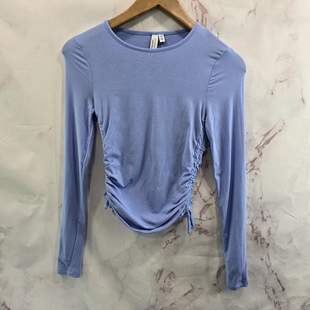& Other Stories T Shirt Womens 2 XS Blue Periwinkle Long Sleeve Ruched Synch